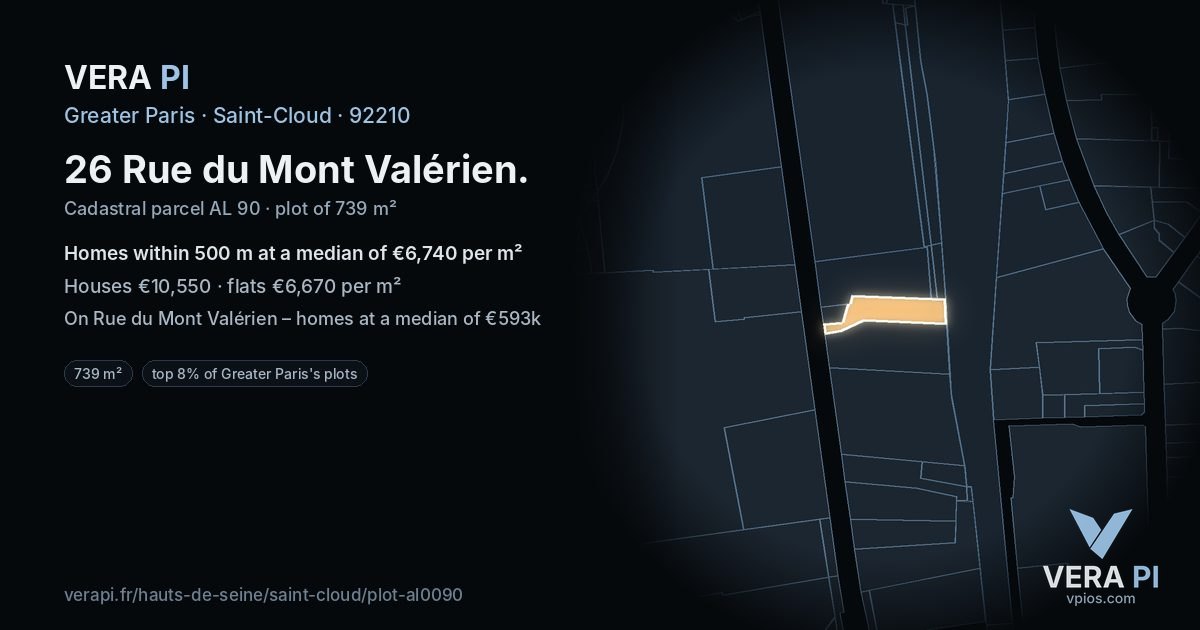 26 Rue du Mont Valérien, Saint-Cloud at night – the plot lit, the parcels around coloured by the prices near them