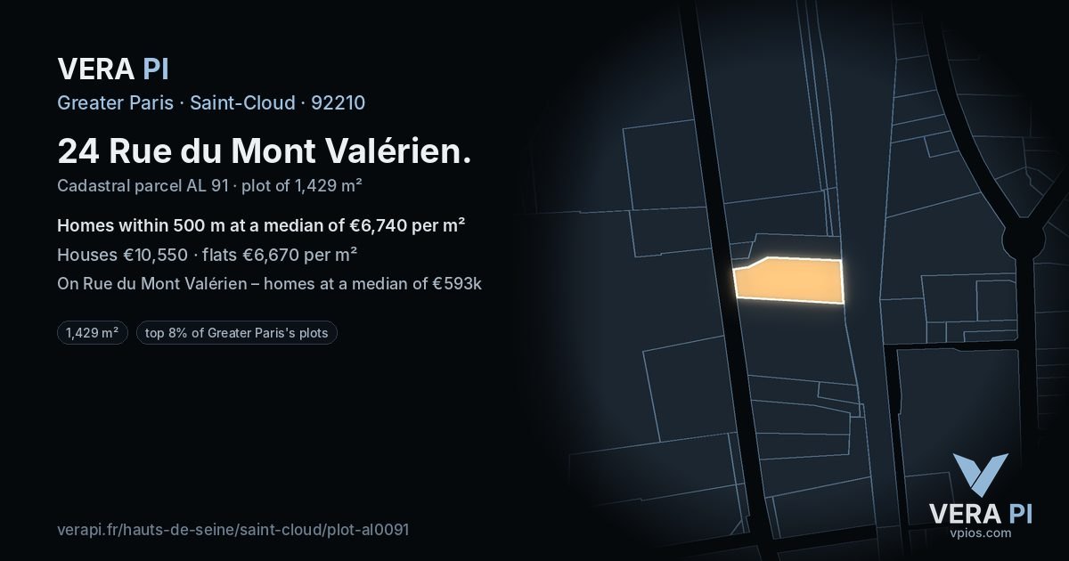 24 Rue du Mont Valérien, Saint-Cloud at night – the plot lit, the parcels around coloured by the prices near them
