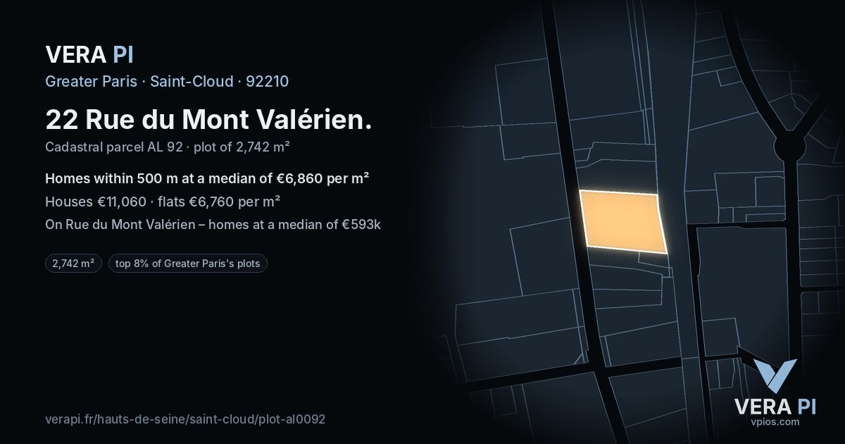 22 Rue du Mont Valérien, Saint-Cloud at night – the plot lit, the parcels around coloured by the prices near them