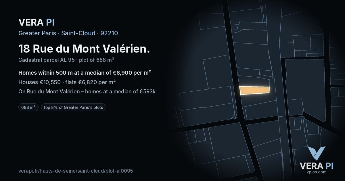 18 Rue du Mont Valérien, Saint-Cloud at night – the plot lit, the parcels around coloured by the prices near them