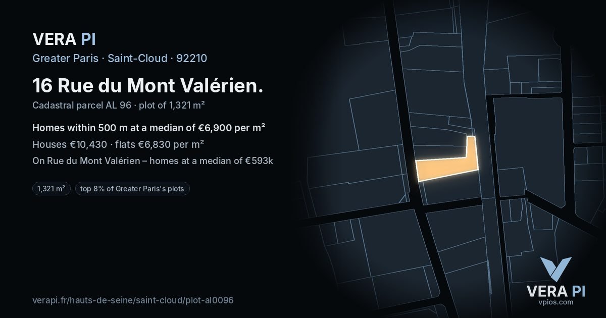 16 Rue du Mont Valérien, Saint-Cloud at night – the plot lit, the parcels around coloured by the prices near them