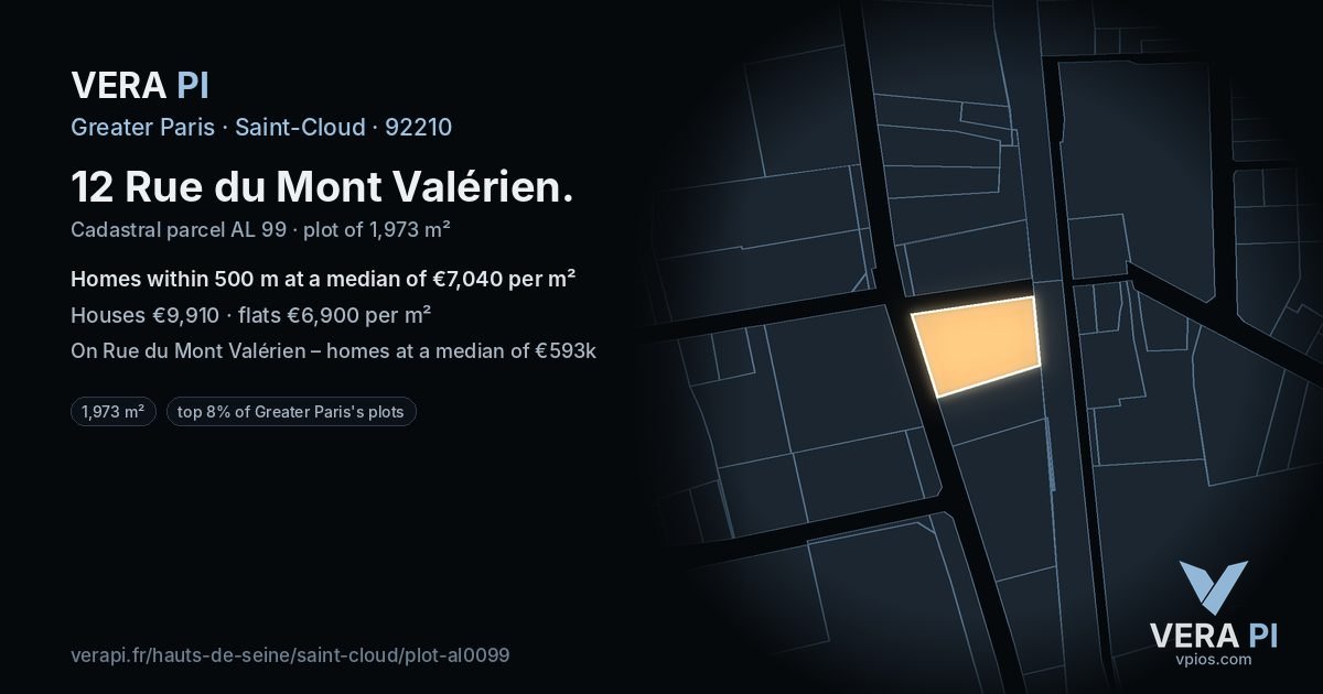 12 Rue du Mont Valérien, Saint-Cloud at night – the plot lit, the parcels around coloured by the prices near them
