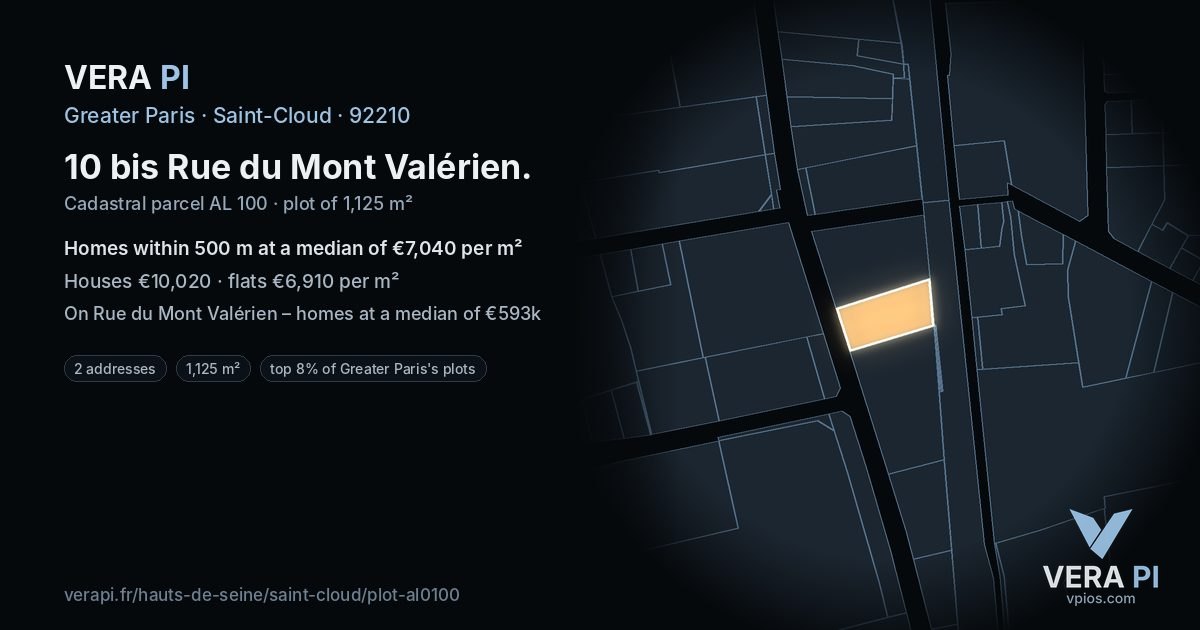 10 bis Rue du Mont Valérien, Saint-Cloud at night – the plot lit, the parcels around coloured by the prices near them