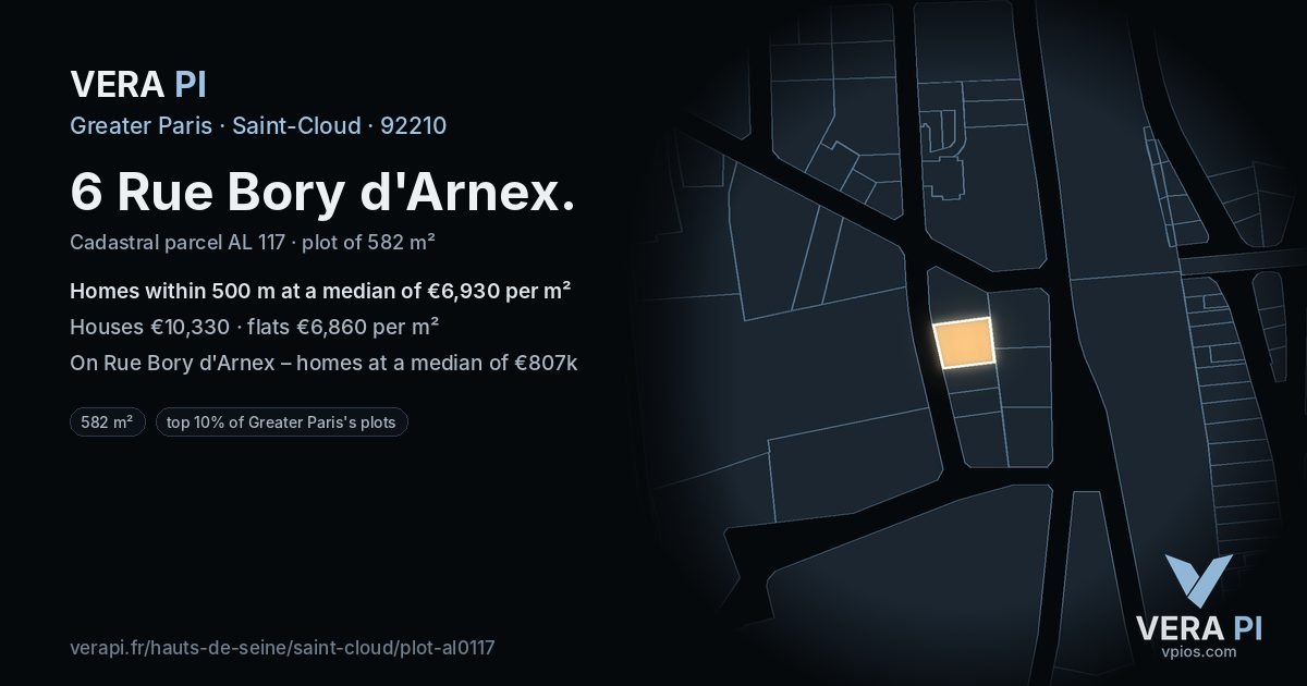 6 Rue Bory d'Arnex, Saint-Cloud at night – the plot lit, the parcels around coloured by the prices near them
