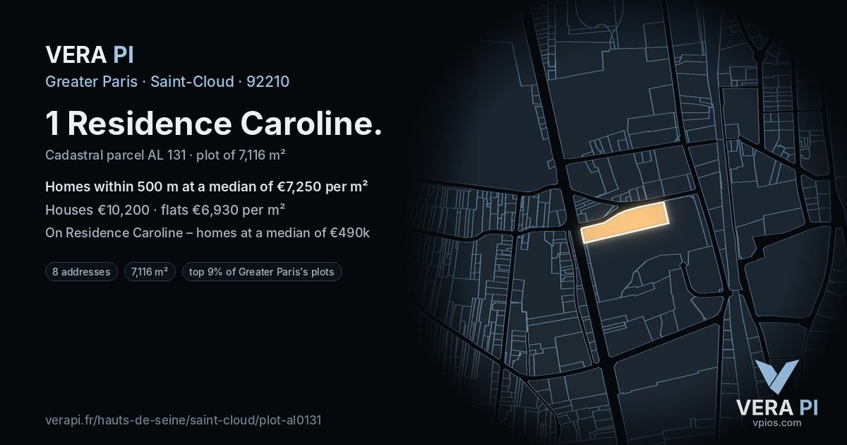 1 Residence Caroline, Saint-Cloud at night – the plot lit, the parcels around coloured by the prices near them