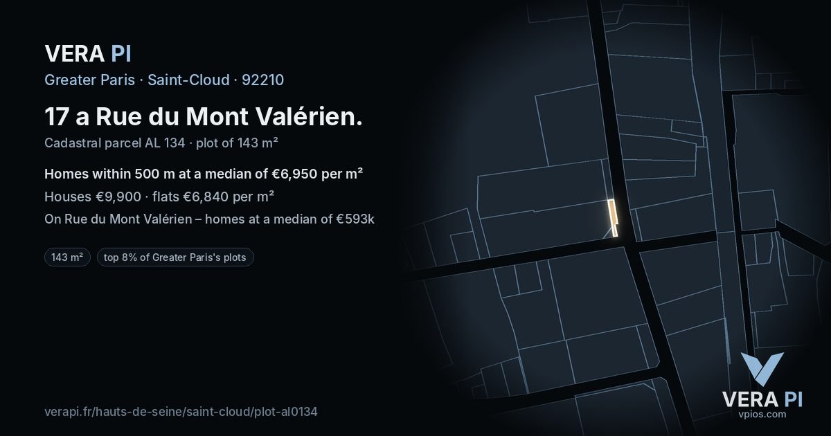 17 a Rue du Mont Valérien, Saint-Cloud at night – the plot lit, the parcels around coloured by the prices near them