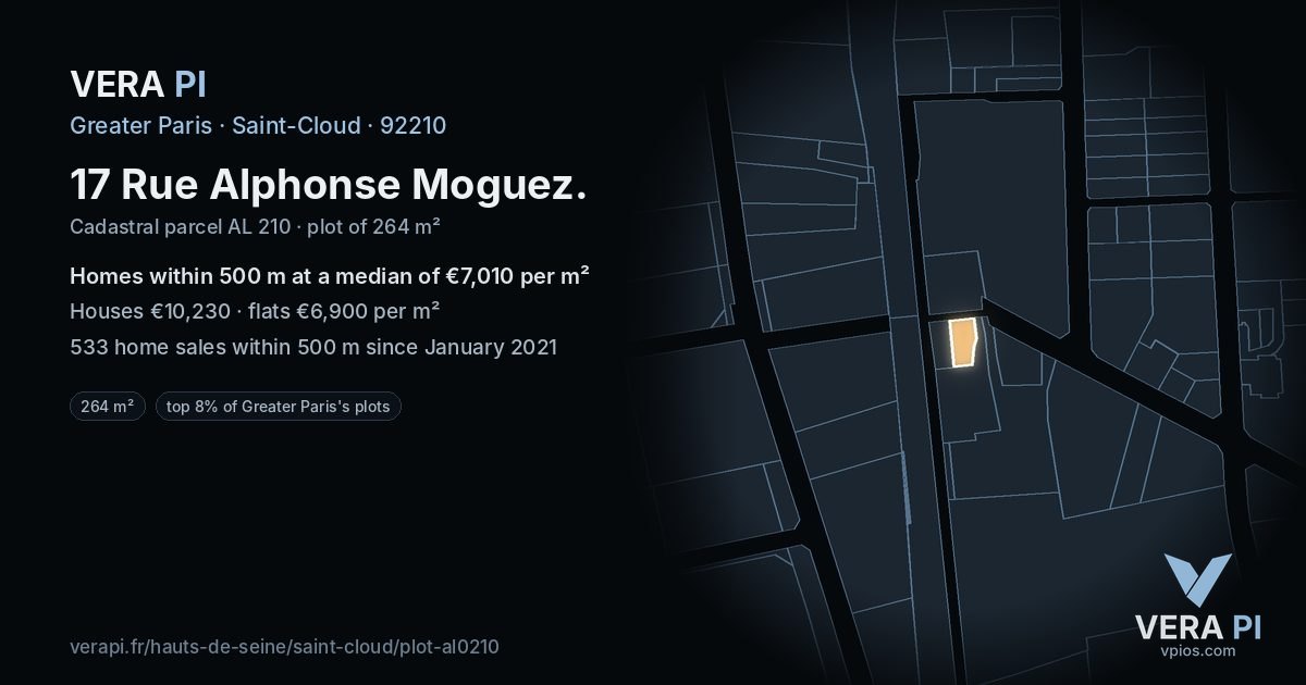 17 Rue Alphonse Moguez, Saint-Cloud at night – the plot lit, the parcels around coloured by the prices near them