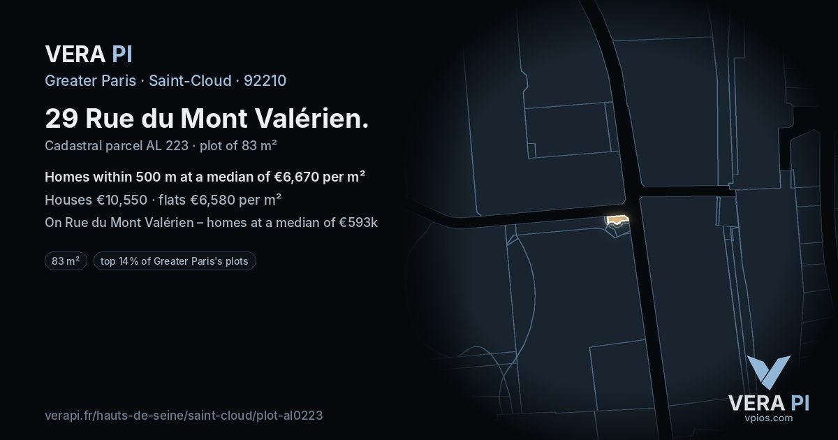 29 Rue du Mont Valérien, Saint-Cloud at night – the plot lit, the parcels around coloured by the prices near them