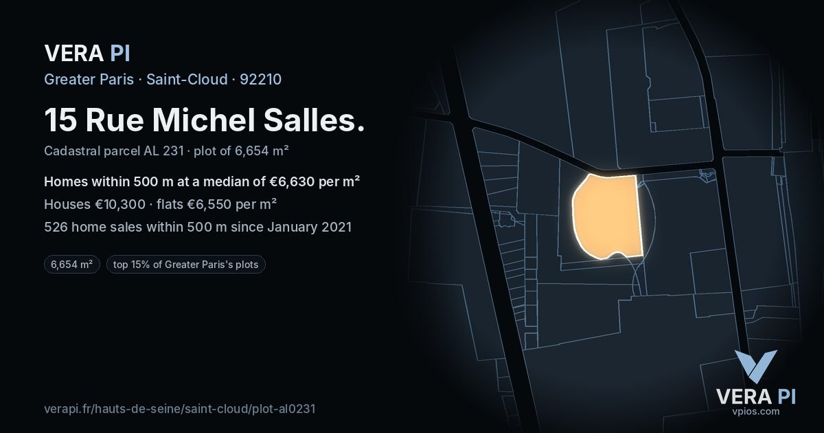 15 Rue Michel Salles, Saint-Cloud at night – the plot lit, the parcels around coloured by the prices near them