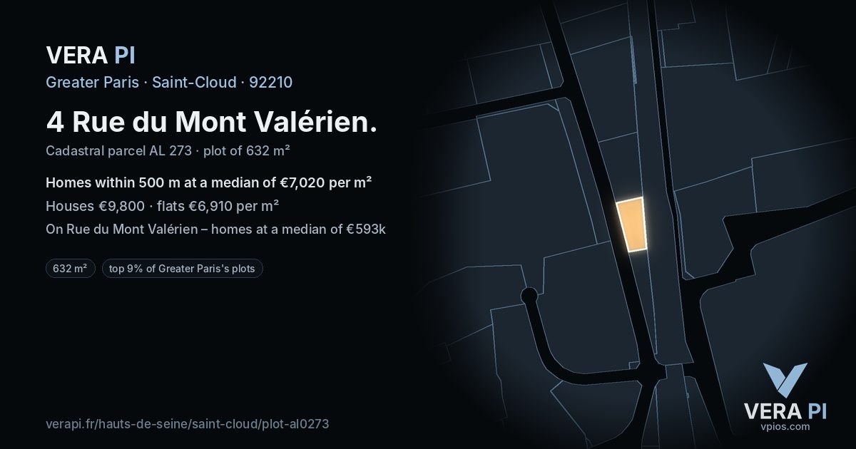 4 Rue du Mont Valérien, Saint-Cloud at night – the plot lit, the parcels around coloured by the prices near them