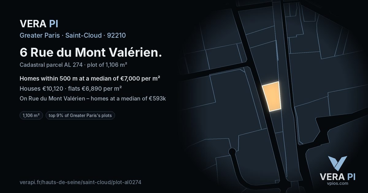6 Rue du Mont Valérien, Saint-Cloud at night – the plot lit, the parcels around coloured by the prices near them