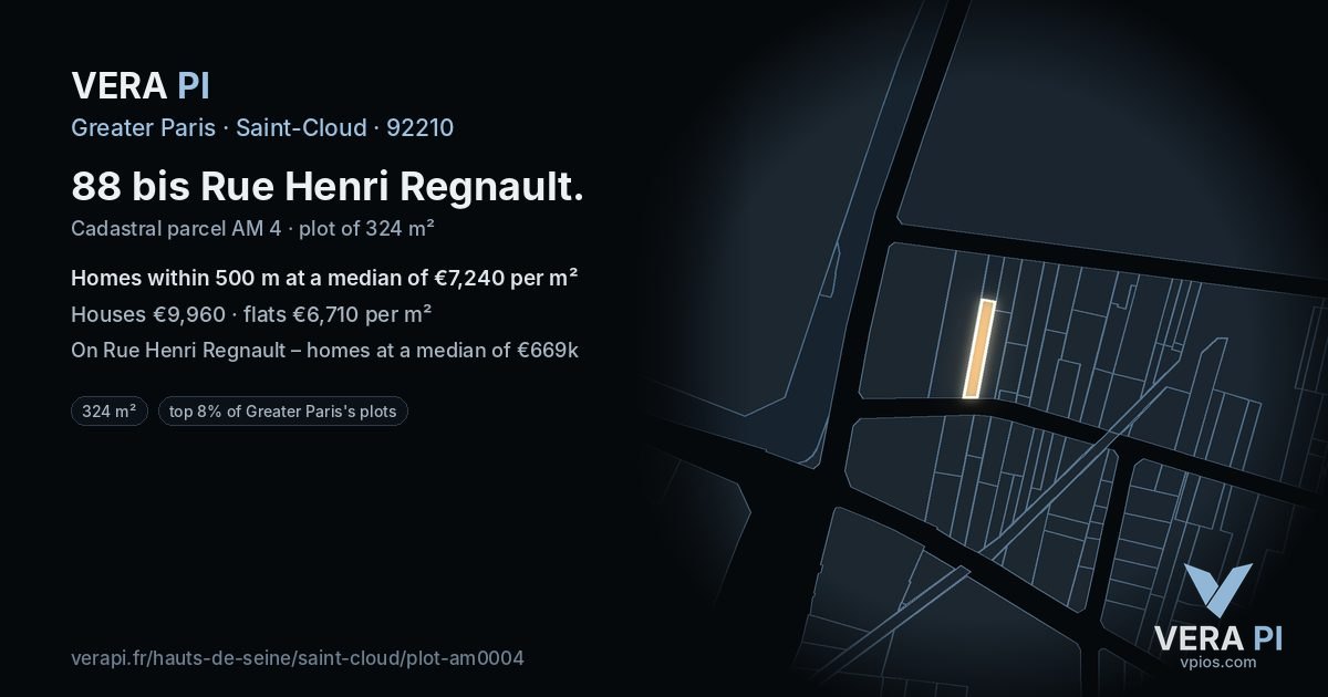 88 bis Rue Henri Regnault, Saint-Cloud at night – the plot lit, the parcels around coloured by the prices near them