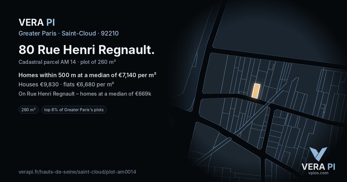 80 Rue Henri Regnault, Saint-Cloud at night – the plot lit, the parcels around coloured by the prices near them