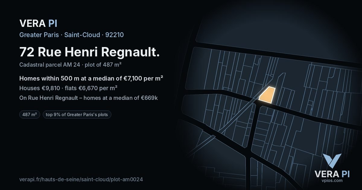 72 Rue Henri Regnault, Saint-Cloud at night – the plot lit, the parcels around coloured by the prices near them