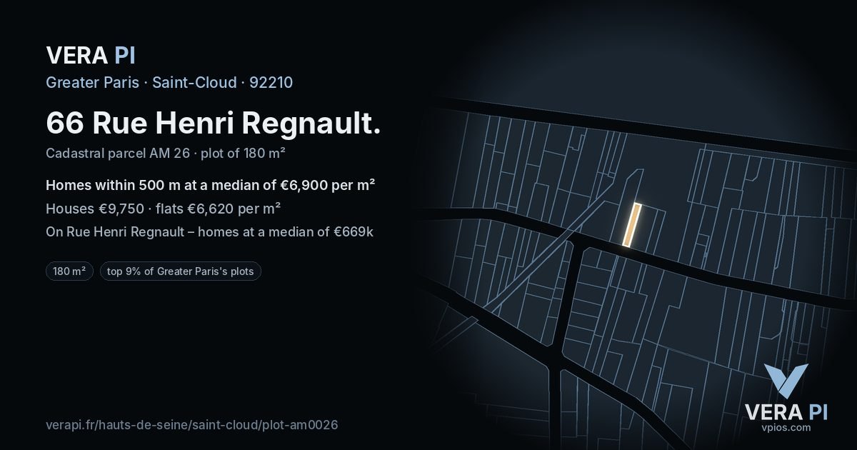 66 Rue Henri Regnault, Saint-Cloud at night – the plot lit, the parcels around coloured by the prices near them