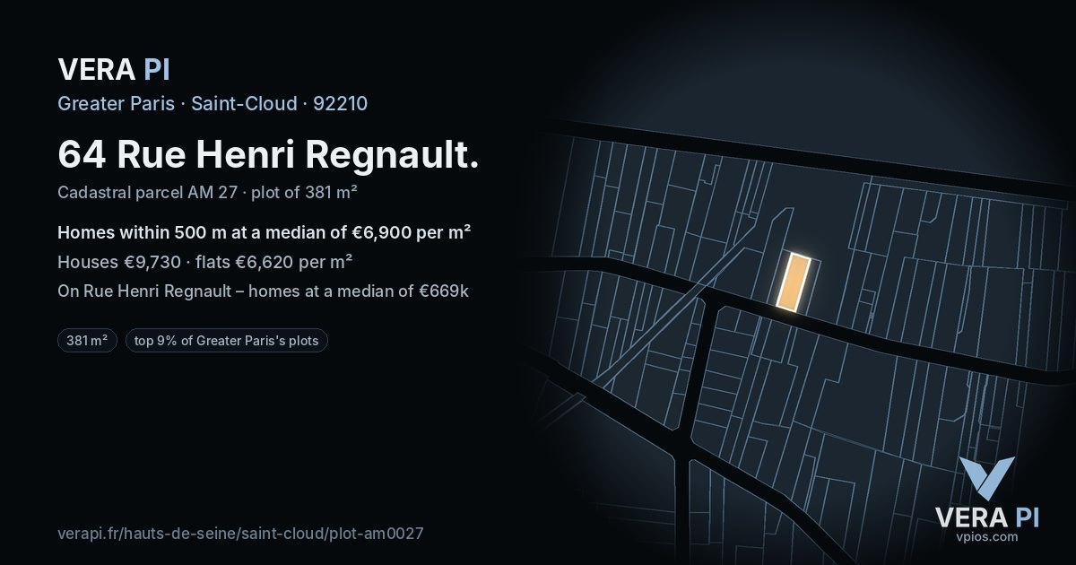 64 Rue Henri Regnault, Saint-Cloud at night – the plot lit, the parcels around coloured by the prices near them