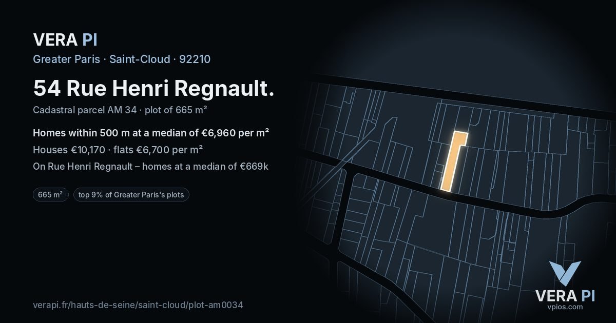 54 Rue Henri Regnault, Saint-Cloud at night – the plot lit, the parcels around coloured by the prices near them