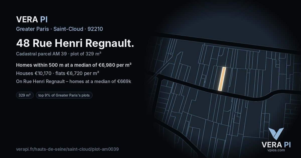 48 Rue Henri Regnault, Saint-Cloud at night – the plot lit, the parcels around coloured by the prices near them