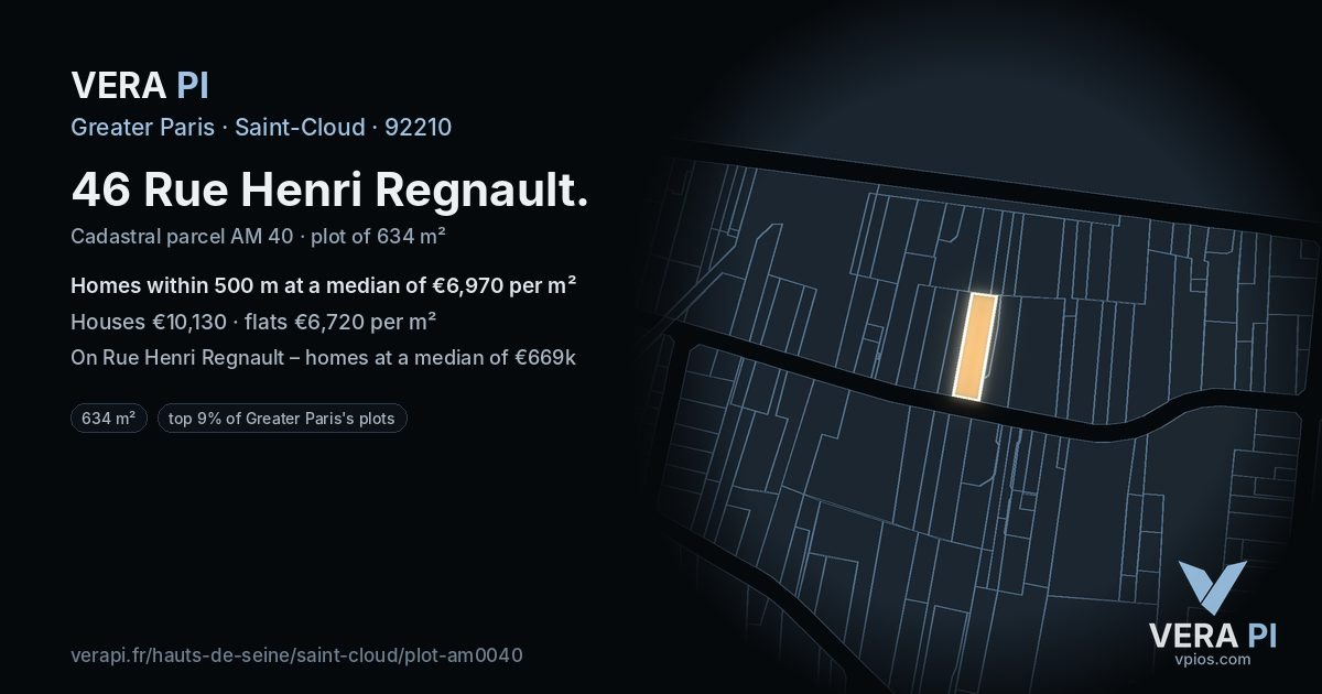 46 Rue Henri Regnault, Saint-Cloud at night – the plot lit, the parcels around coloured by the prices near them