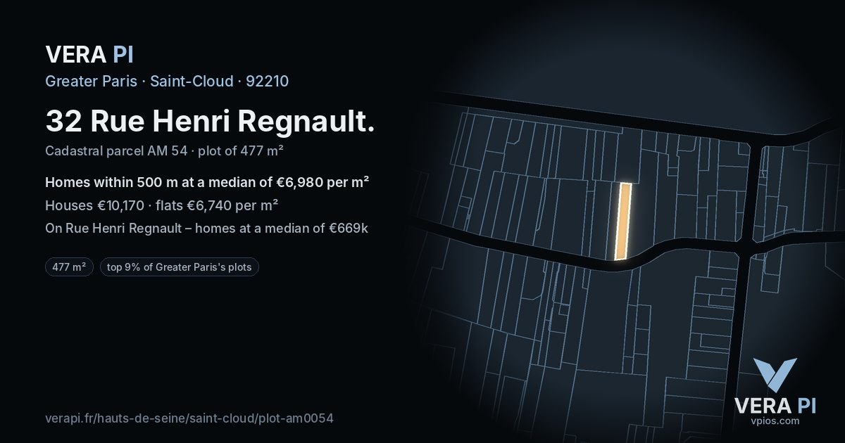 32 Rue Henri Regnault, Saint-Cloud at night – the plot lit, the parcels around coloured by the prices near them