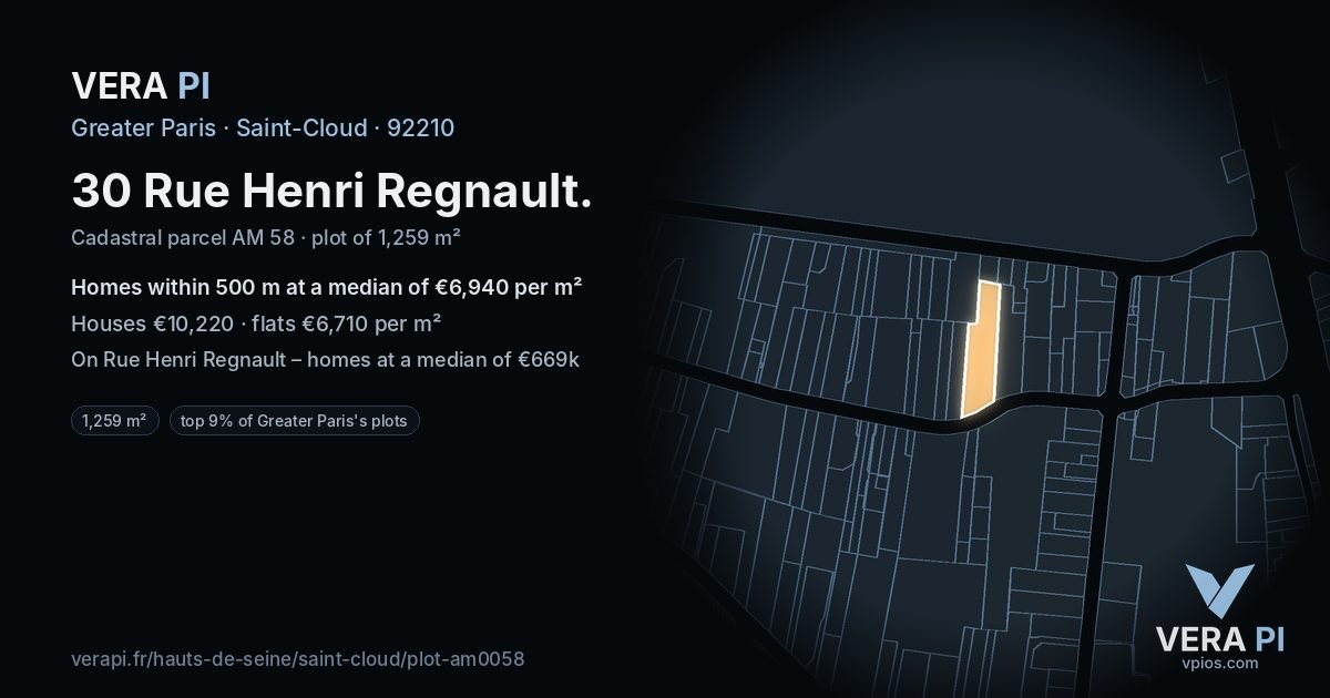30 Rue Henri Regnault, Saint-Cloud at night – the plot lit, the parcels around coloured by the prices near them