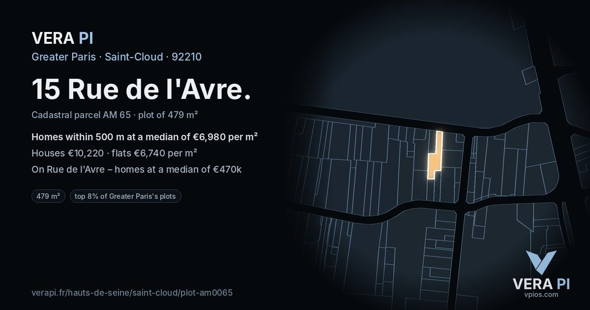 15 Rue de l'Avre, Saint-Cloud at night – the plot lit, the parcels around coloured by the prices near them