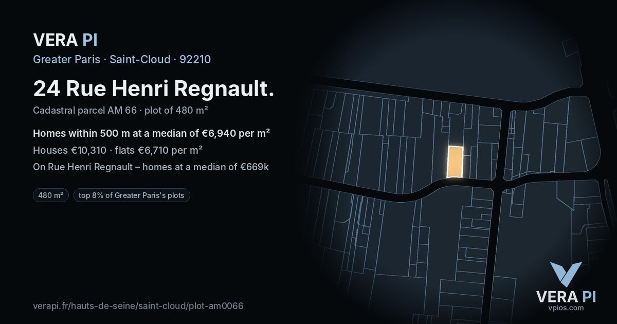 24 Rue Henri Regnault, Saint-Cloud at night – the plot lit, the parcels around coloured by the prices near them