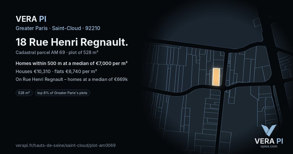 18 Rue Henri Regnault, Saint-Cloud at night – the plot lit, the parcels around coloured by the prices near them