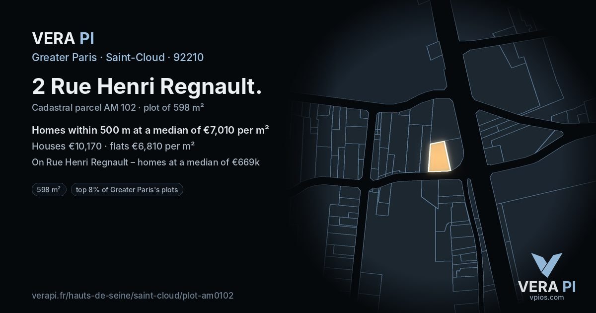 2 Rue Henri Regnault, Saint-Cloud at night – the plot lit, the parcels around coloured by the prices near them