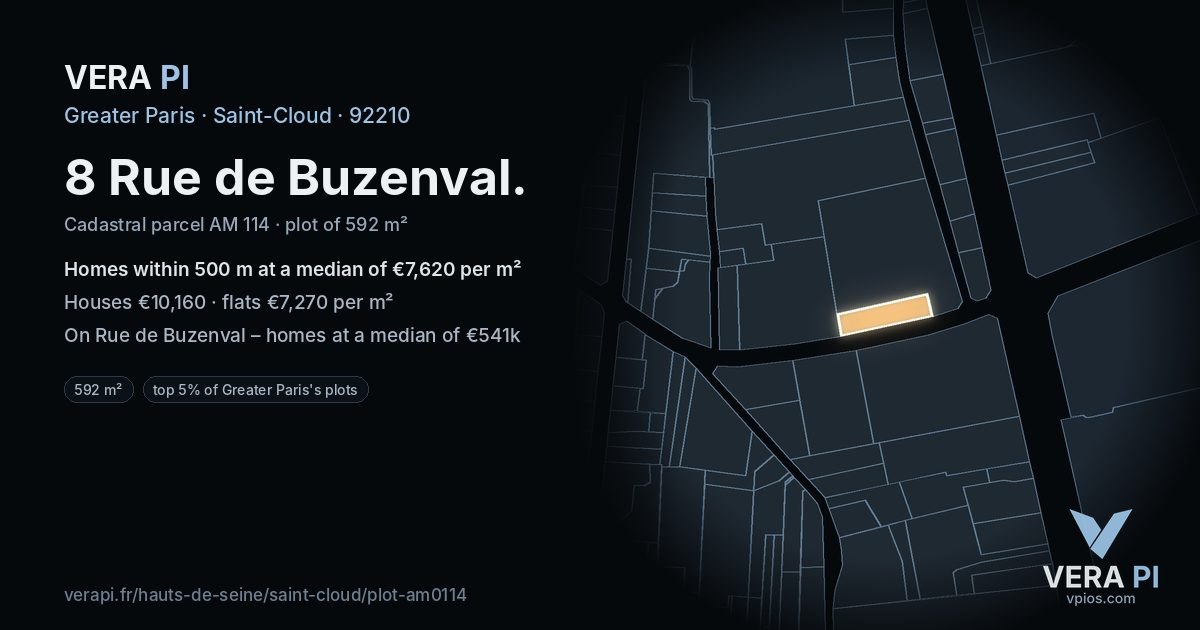 8 Rue de Buzenval, Saint-Cloud at night – the plot lit, the parcels around coloured by the prices near them