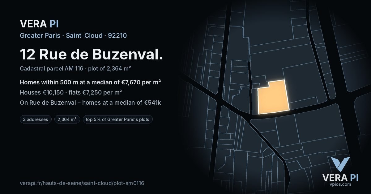 12 Rue de Buzenval, Saint-Cloud at night – the plot lit, the parcels around coloured by the prices near them