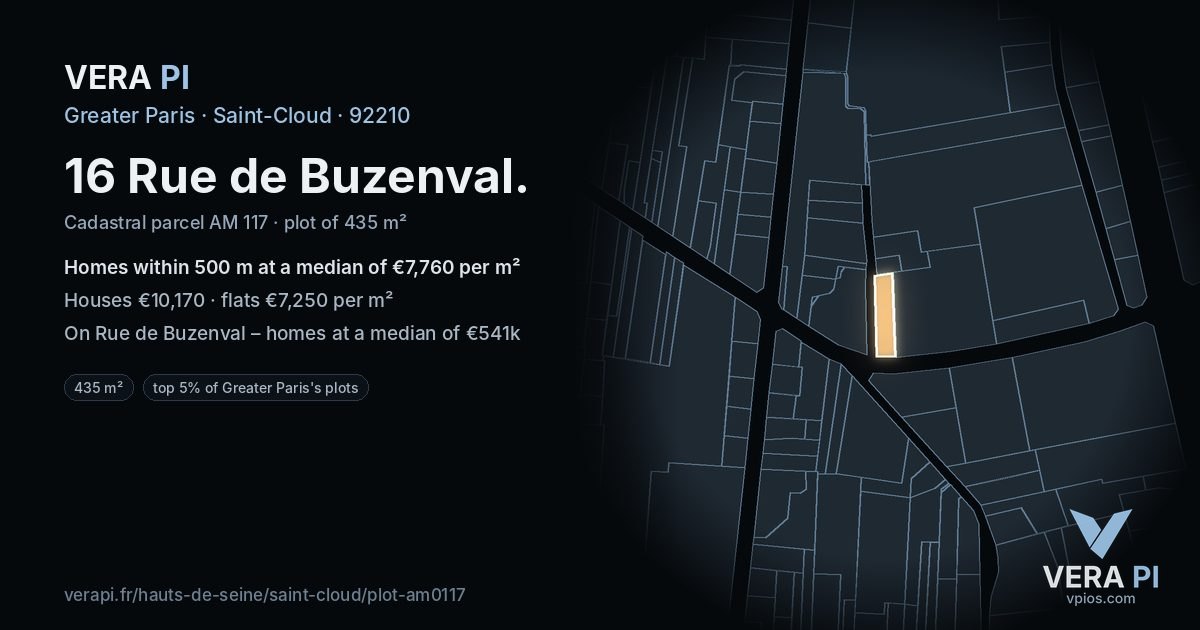 16 Rue de Buzenval, Saint-Cloud at night – the plot lit, the parcels around coloured by the prices near them