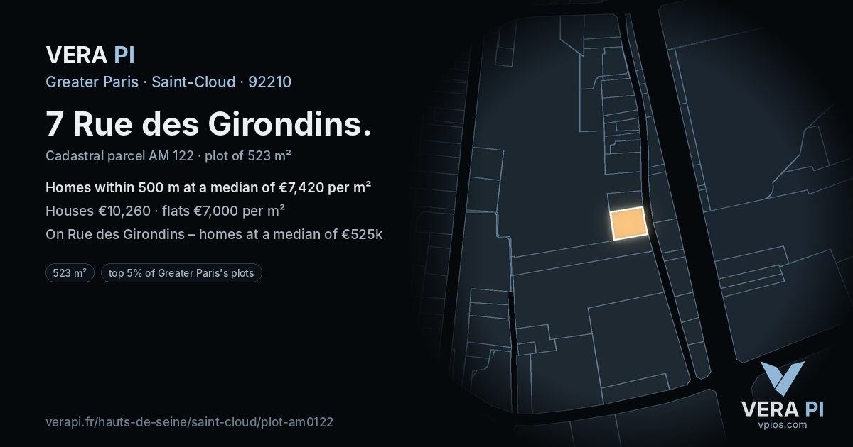 7 Rue des Girondins, Saint-Cloud at night – the plot lit, the parcels around coloured by the prices near them