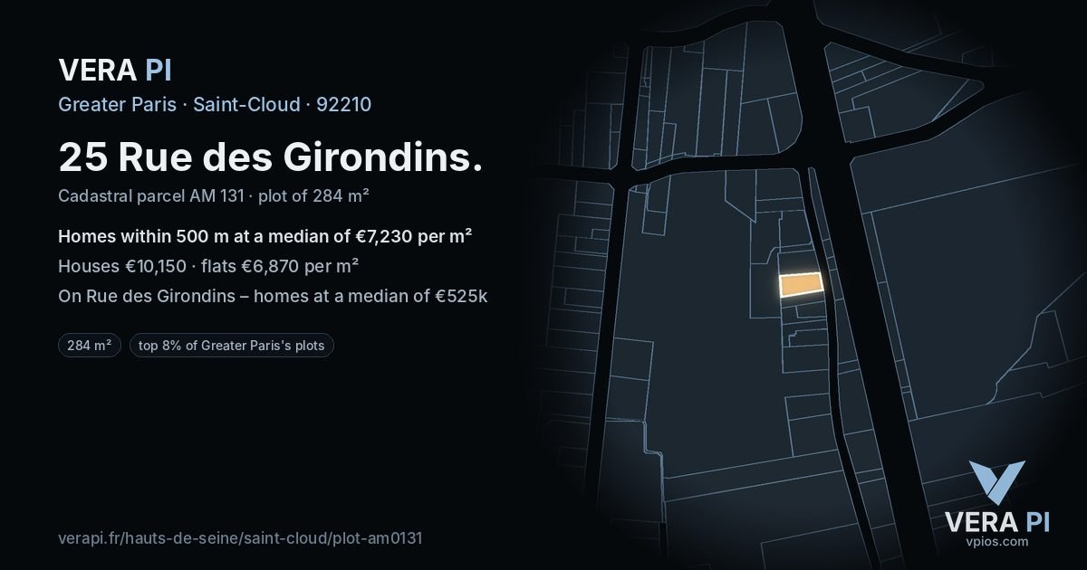 25 Rue des Girondins, Saint-Cloud at night – the plot lit, the parcels around coloured by the prices near them