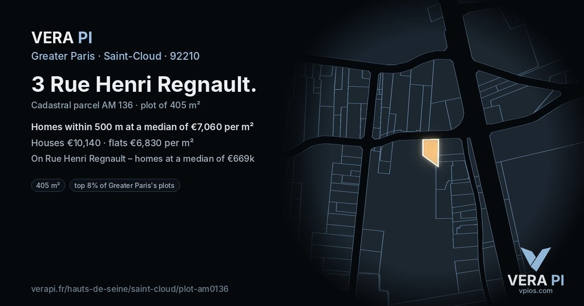 3 Rue Henri Regnault, Saint-Cloud at night – the plot lit, the parcels around coloured by the prices near them