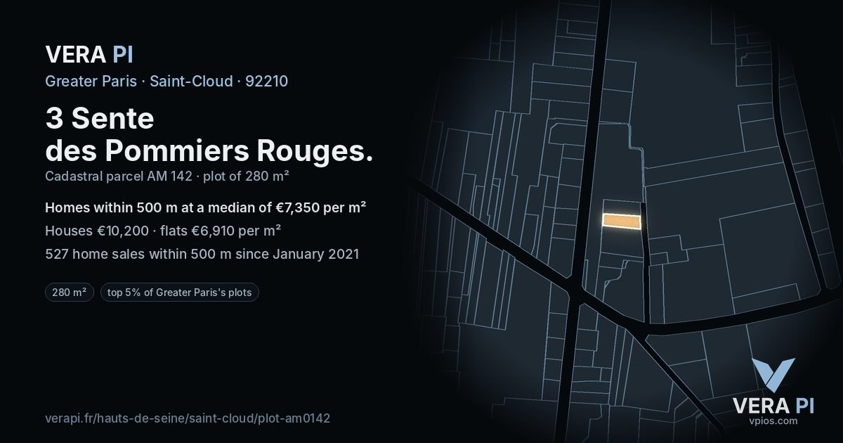 3 Sente des Pommiers Rouges, Saint-Cloud at night – the plot lit, the parcels around coloured by the prices near them