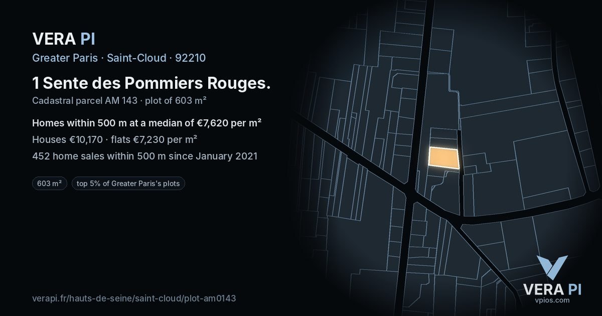 1 Sente des Pommiers Rouges, Saint-Cloud at night – the plot lit, the parcels around coloured by the prices near them