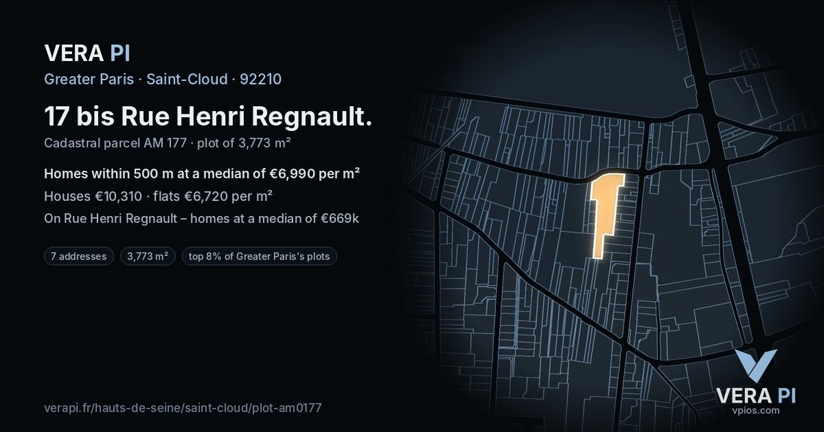 17 bis Rue Henri Regnault, Saint-Cloud at night – the plot lit, the parcels around coloured by the prices near them