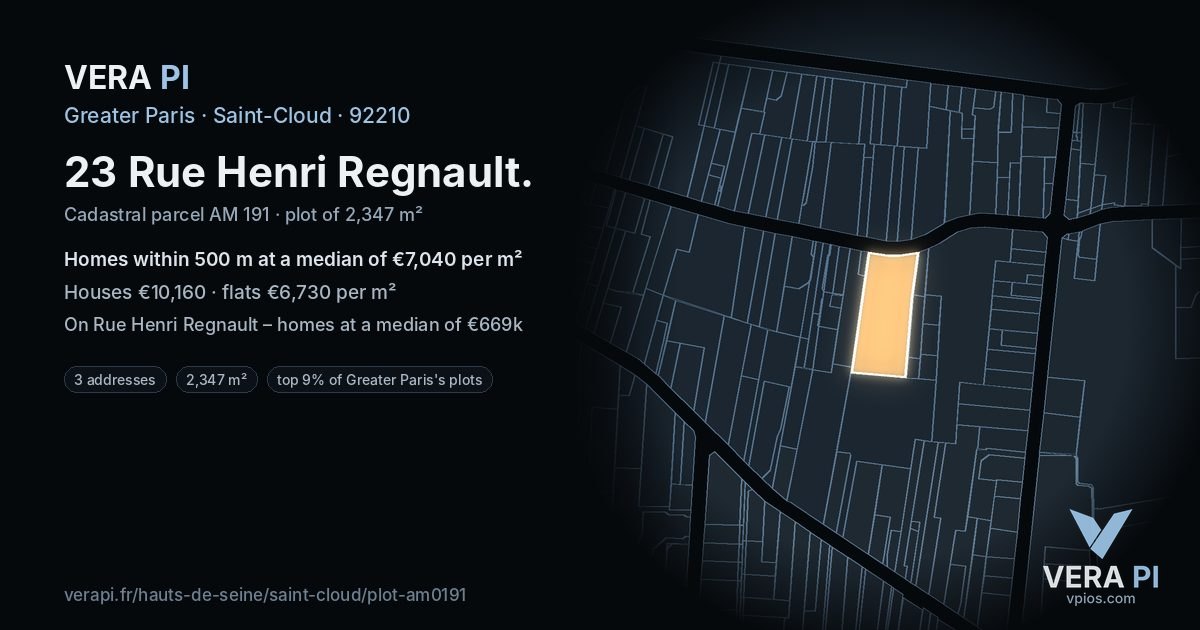 23 Rue Henri Regnault, Saint-Cloud at night – the plot lit, the parcels around coloured by the prices near them