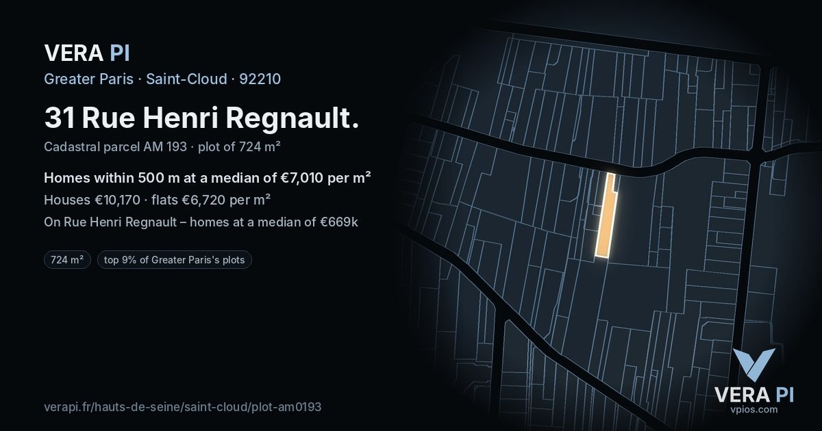 31 Rue Henri Regnault, Saint-Cloud at night – the plot lit, the parcels around coloured by the prices near them