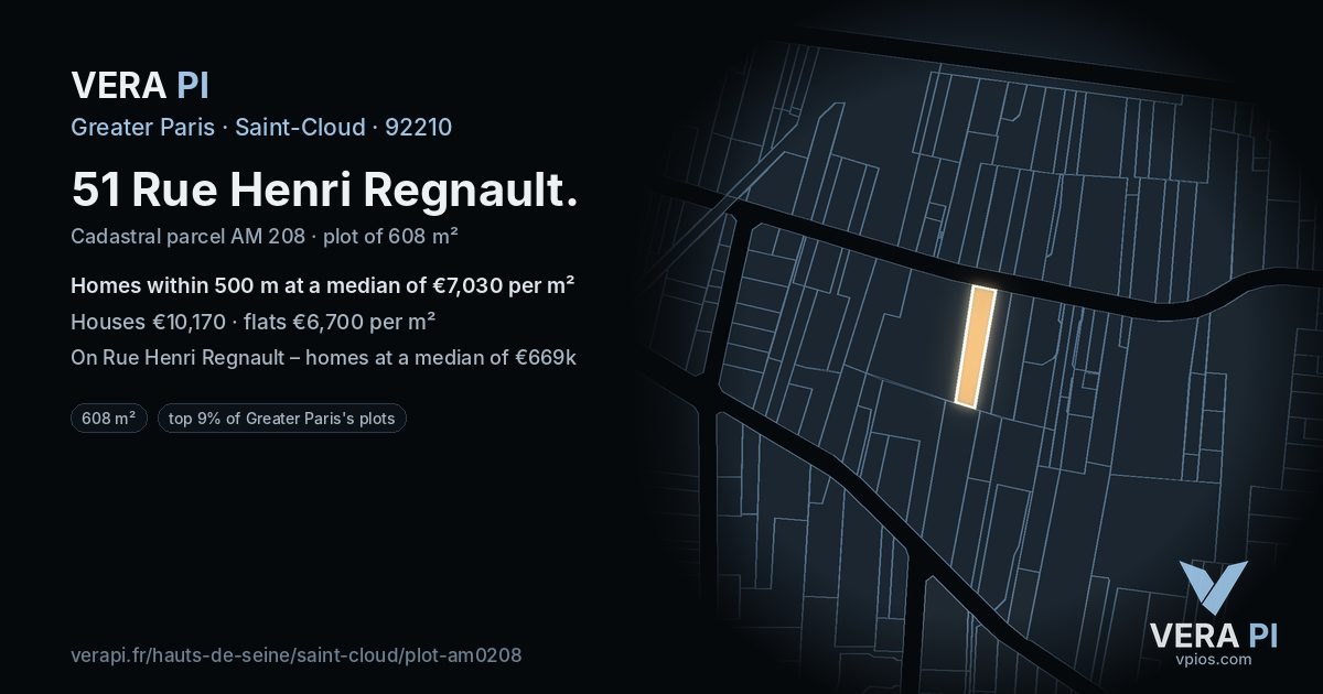 51 Rue Henri Regnault, Saint-Cloud at night – the plot lit, the parcels around coloured by the prices near them