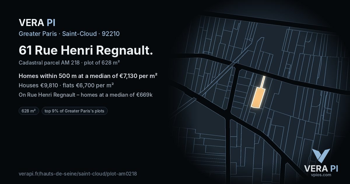 61 Rue Henri Regnault, Saint-Cloud at night – the plot lit, the parcels around coloured by the prices near them