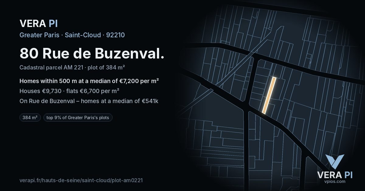 80 Rue de Buzenval, Saint-Cloud at night – the plot lit, the parcels around coloured by the prices near them