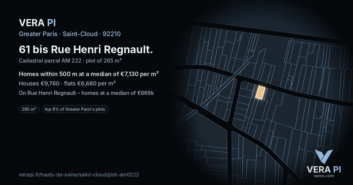 61 bis Rue Henri Regnault, Saint-Cloud at night – the plot lit, the parcels around coloured by the prices near them