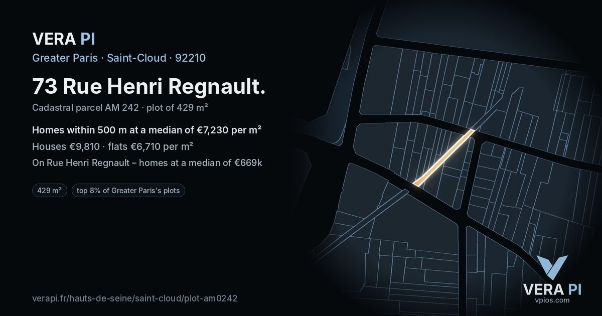 73 Rue Henri Regnault, Saint-Cloud at night – the plot lit, the parcels around coloured by the prices near them