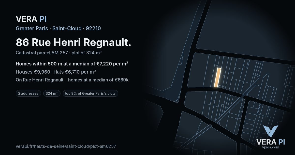 86 Rue Henri Regnault, Saint-Cloud at night – the plot lit, the parcels around coloured by the prices near them