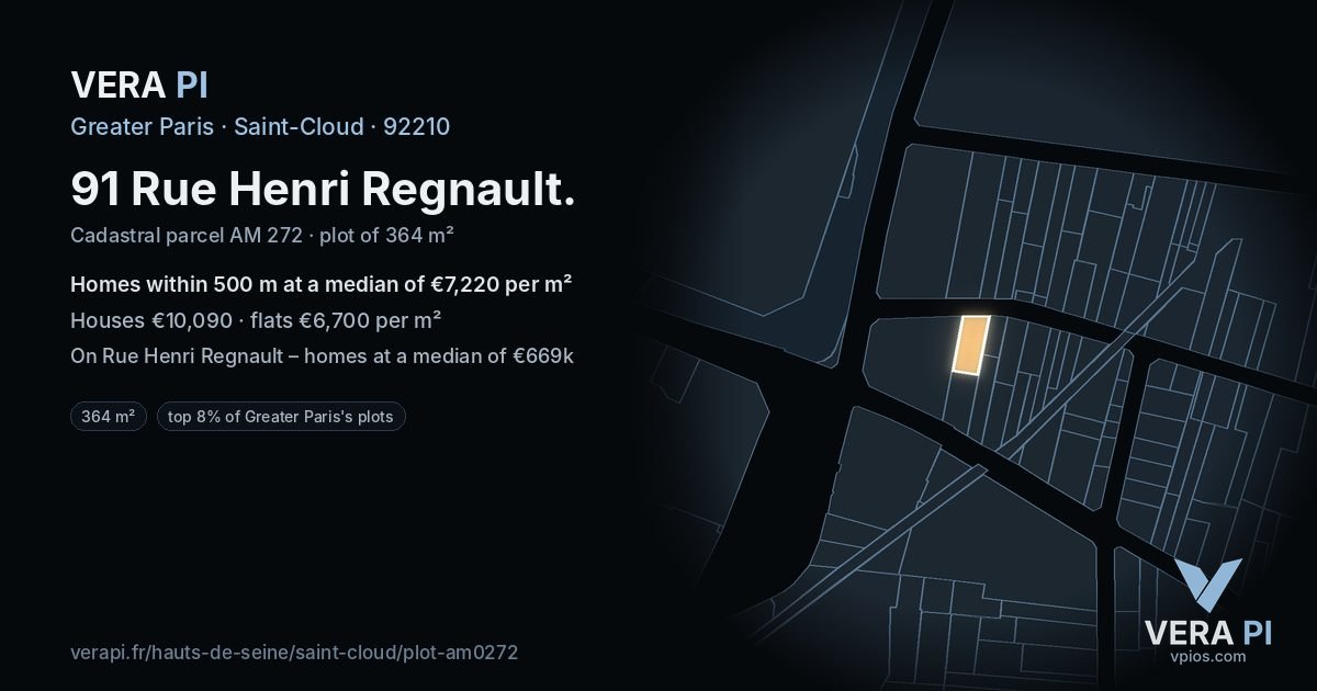 91 Rue Henri Regnault, Saint-Cloud at night – the plot lit, the parcels around coloured by the prices near them
