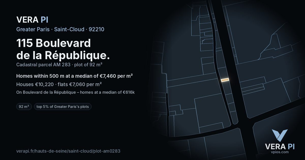 115 Boulevard de la République, Saint-Cloud at night – the plot lit, the parcels around coloured by the prices near them
