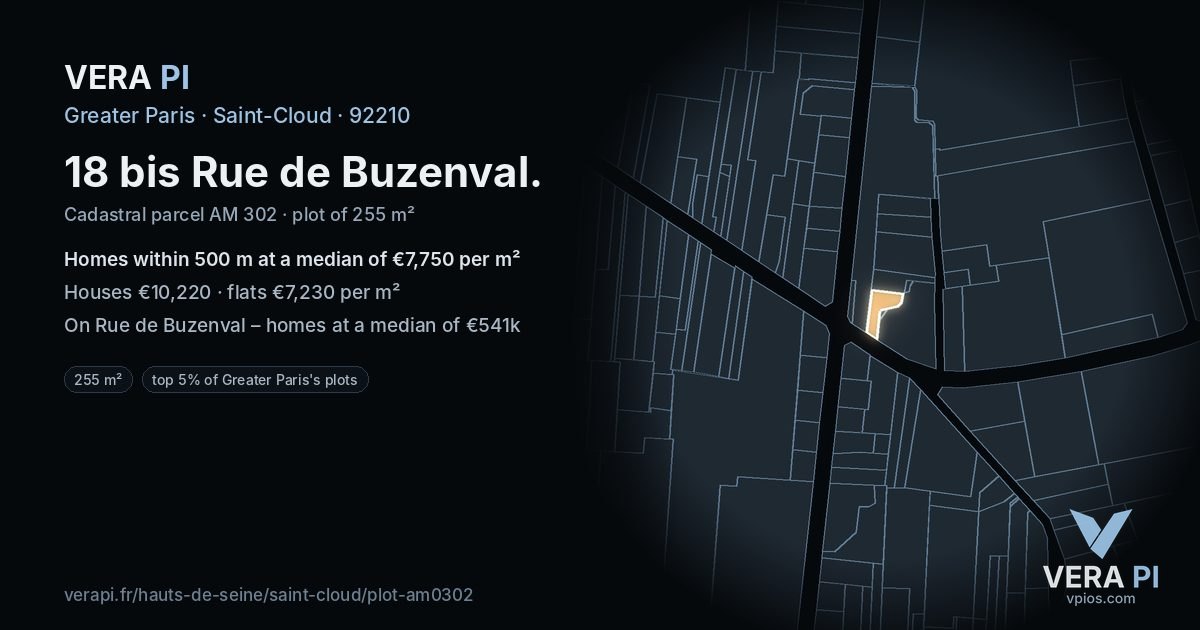 18 bis Rue de Buzenval, Saint-Cloud at night – the plot lit, the parcels around coloured by the prices near them