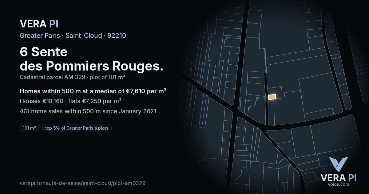 6 Sente des Pommiers Rouges, Saint-Cloud at night – the plot lit, the parcels around coloured by the prices near them